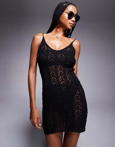 Missyempire beach open crochet mini dress in black - view 1