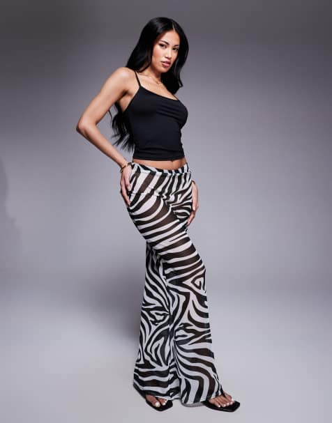 Missyempire beach sheer maxi skirt in black & white zebra print - view 1