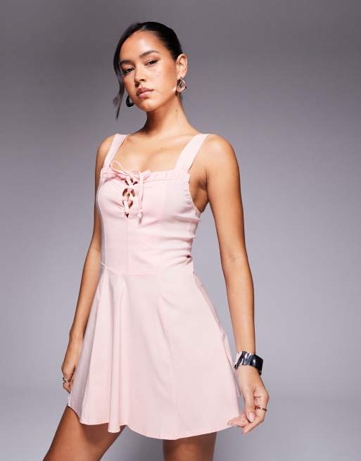 Missyempire bengaline tie front mini dress in baby pink, 2 of 4