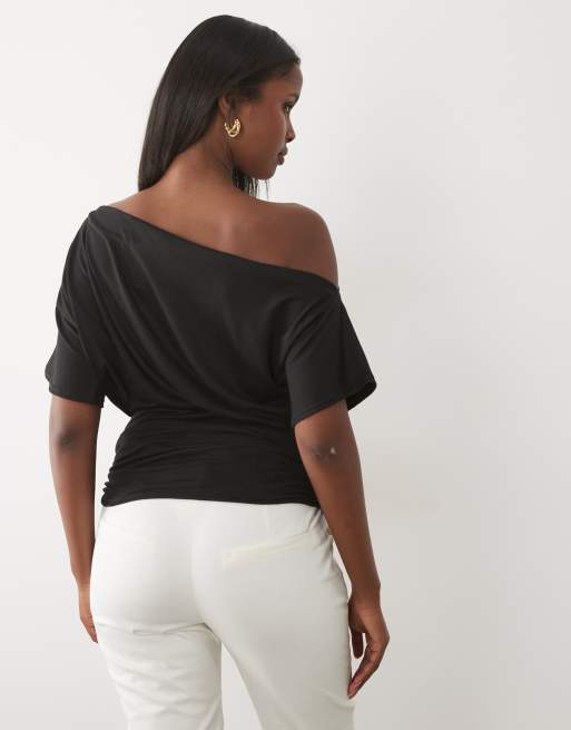 Missyempire blød offshoulder-top med indsnøret, figursyet talje i sort, 3 af 4