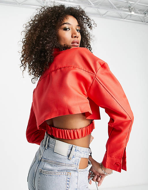  Missyempire boxy cropped jacket co ord in tomato red 