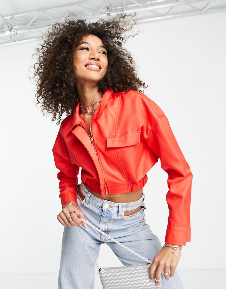 Missyempire boxy cropped jacket in tomato red - part of a set-Pink