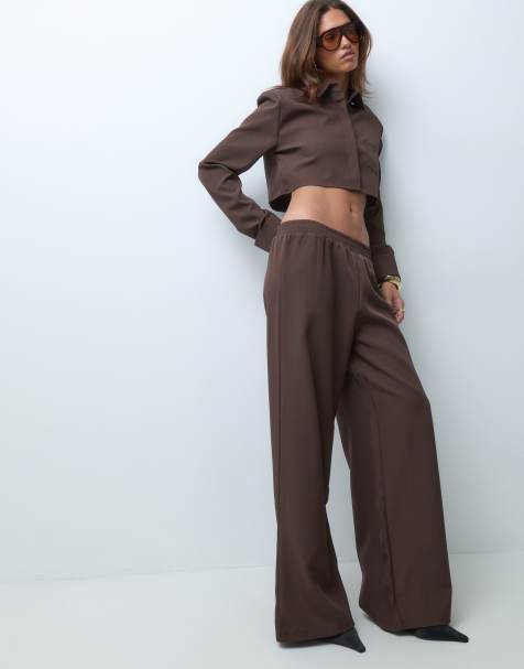 Missyempire broek met hoge taille en wijde pijpen co-ord in chocoladebruin - view 1