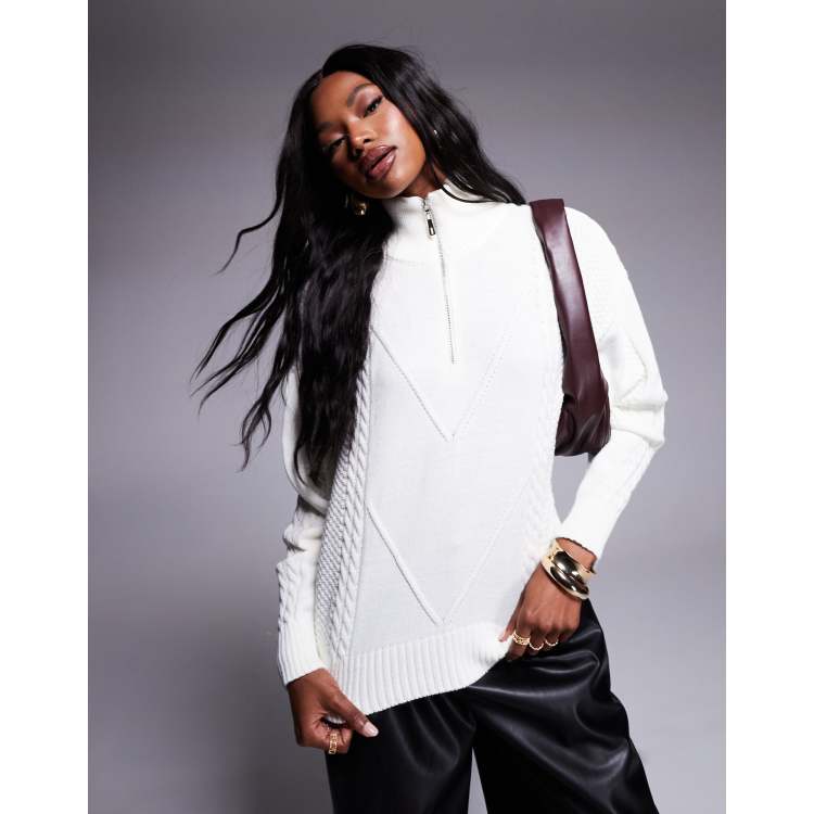 Missyempire cable knit half zip jumper in cream | ASOS