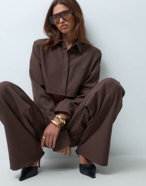Missyempire camicia corta con colletto coordinata in chocolate - view 1