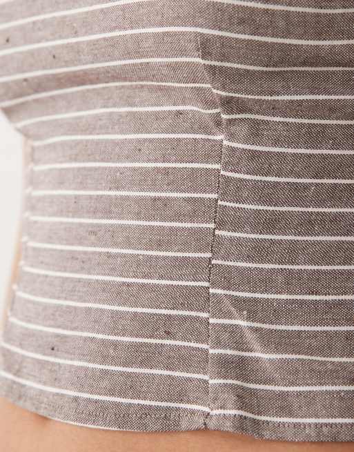 Missyempire - Canottiera in misto cotone marrone a righe con scollo rotondo in coordinato, 3 di 4
