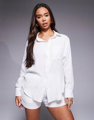 Missyempire cheesecloth pocket detail shirt co-ord in white - view 1