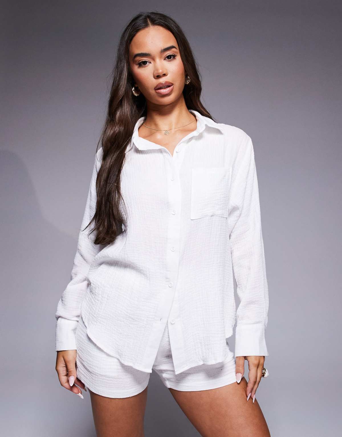 Missyempire cheesecloth pocket detail shirt co-ord in white