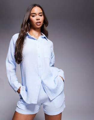 cheesecloth pocket detail shirt in blue - part of a set