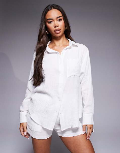 Missyempire cheesecloth pocket detail shirt in wine - part of a set - view 1