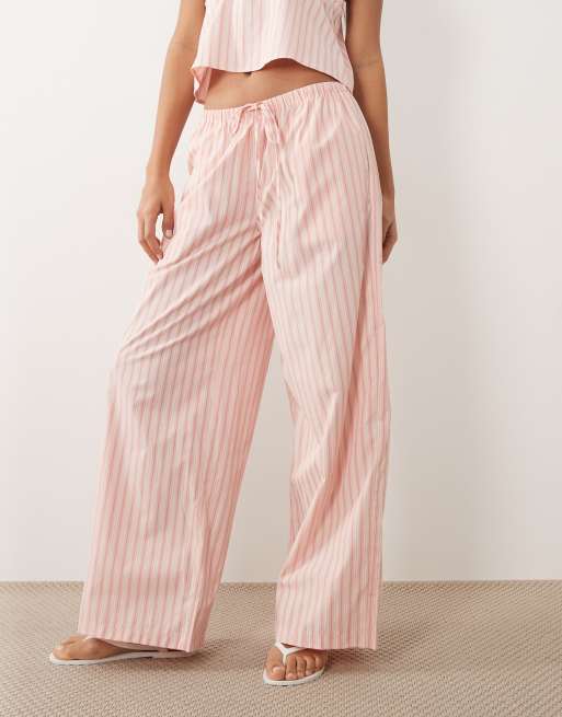 Missyempire cotton blend elasticated waist wide leg trousers co-ord in pink stripe, 2 of 5