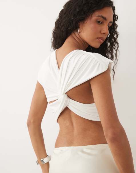 Missyempire crop top met zachte touch en gedraaide rugdetail in wit - view 1