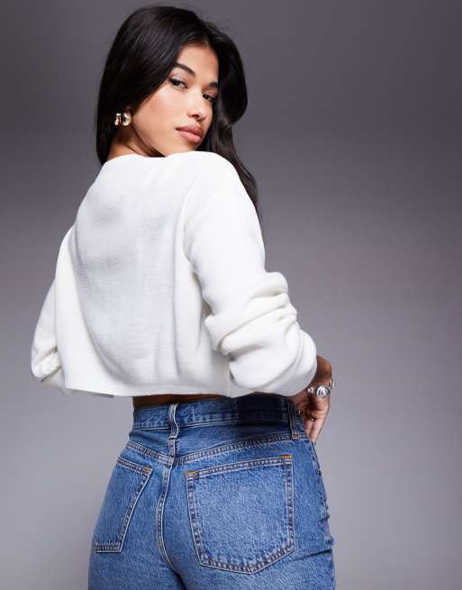 Missyempire cropped button through cardigan in cream, 3 of 4
