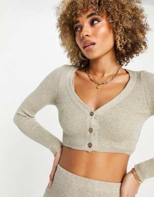 Missyempire cropped knitted cardigan co-ord in oatmeal