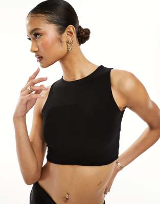 Missyempire Missyempire cropped racer neck top co-ord in black