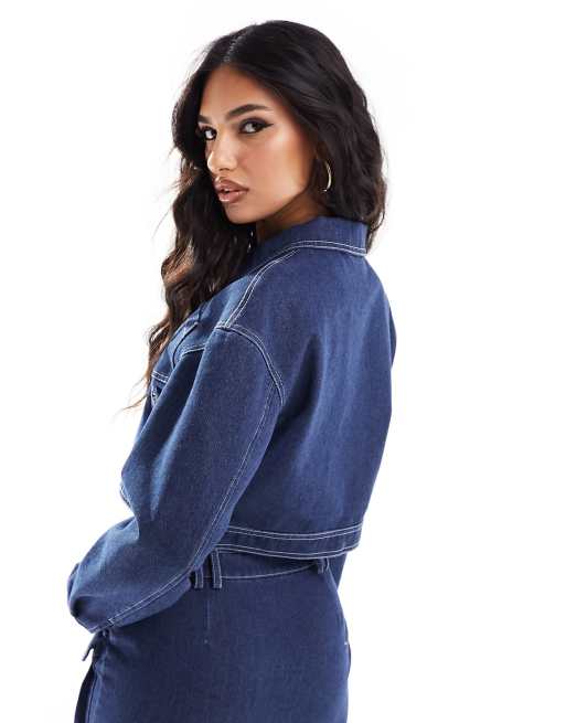 Missyempire cropped zip through denim jacket co-ord in indigo | ASOS