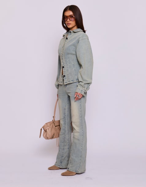 Missyempire Denim flare in light vintage wash - view 1