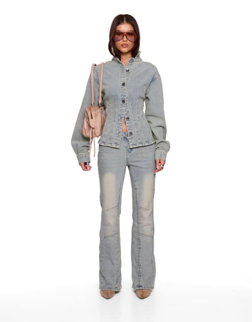 Missyempire Denim flare in light vintage wash