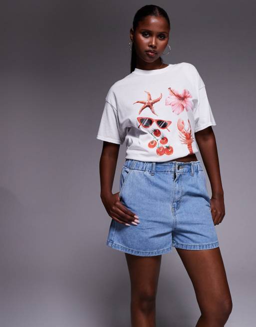 Missyempire denim paperbag waist shorts in light blue