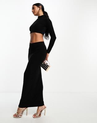 ASOS DESIGN double layer slinky v waist flare in black - part of a