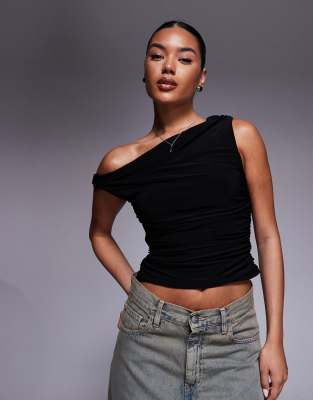 Missyempire Missyempire double layered slinky off shoulder top in black