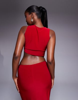 Missyempire Double Layered Slinky Twist Side Detail High Neck Crop Top