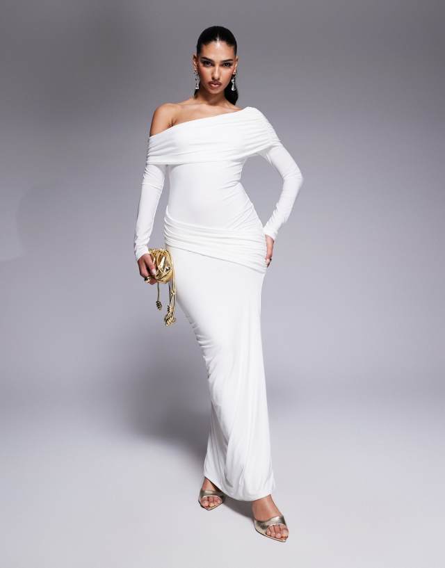 Missyempire double sculpted slinky asymmetric fold over shoulder
