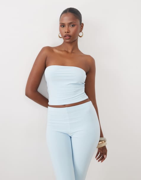 Missyempire double sculpted slinky bandeau top co-ord in baby blue - view 1