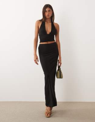 Missyempire double sculpted slinky maxi skirt co-ord in black