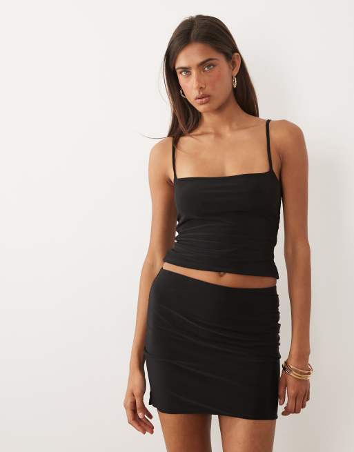 Missyempire double sculpted slinky mini skirt co-ord in black, 2 of 5