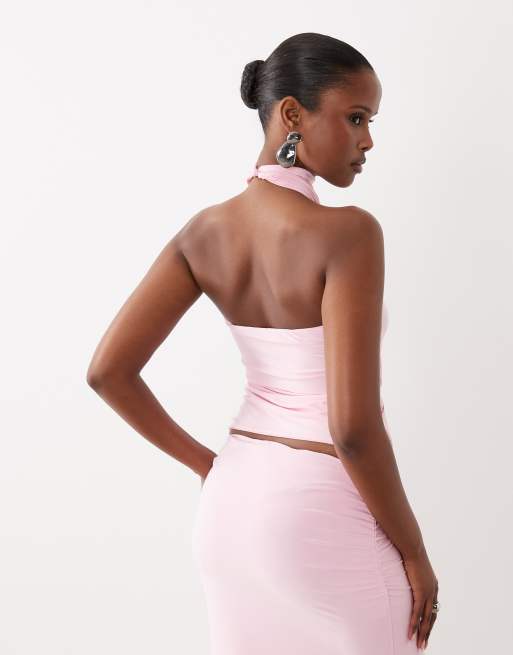 Missyempire double sculpted slinky neck choker detail halterneck