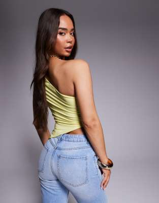 Missyempire Double Sculpted Slinky One-shoulder Asymmetric Hem Gold Buckle Top