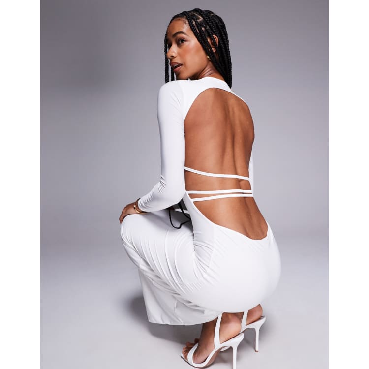 sachin and babi light blue dress Missyempire double sculpted slinky open back bodycon maxi dress in white