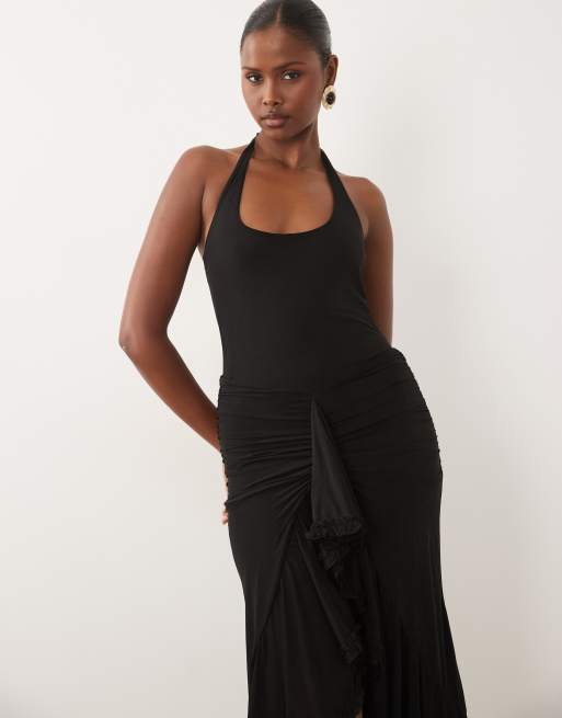 Missyempire double sculpted slinky scoop halterneck ruffle high