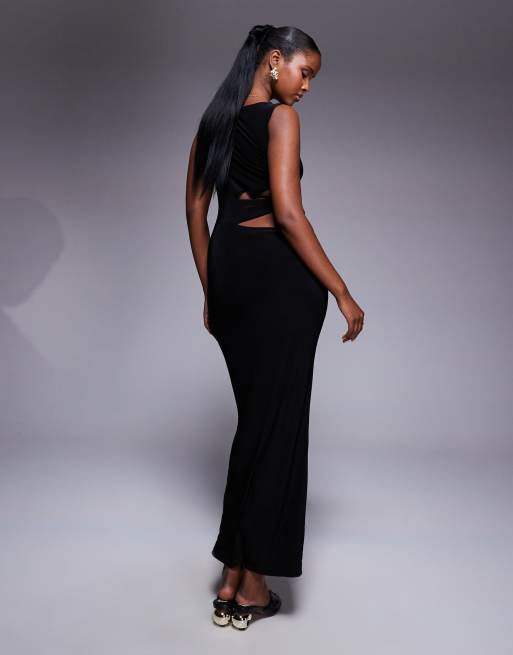 Missyempire double sculpted slinky side cut out maxi dress in black, 4 of 4