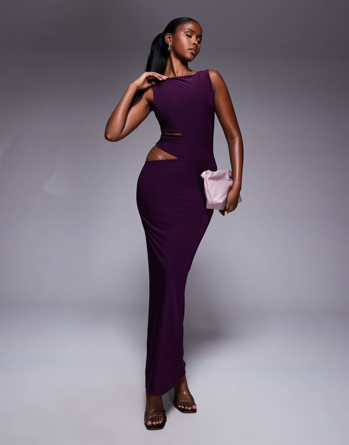 Missyempire double sculpted slinky side cut out maxi dress in purple