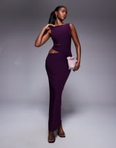 Kaiia exclusive slinky drape off shoulder bodycon maxi dress in black