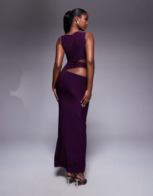 Missyempire double sculpted slinky side cut out maxi dress in purple