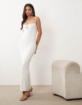 Missyempire double sculpted slinky thin strap cami maxi dress in white