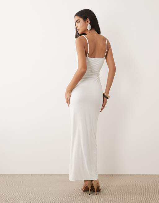 Missyempire double sculpted slinky thin strap cami maxi dress in white, 2 of 4