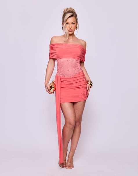 Missyempire Drape mini dress in coral - view 1