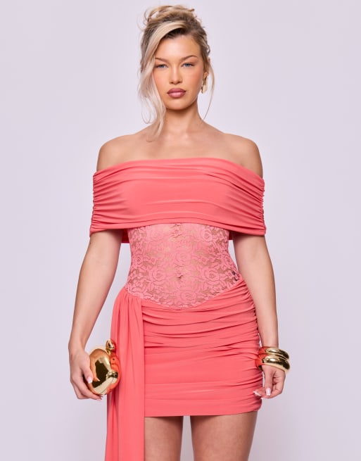 Missyempire Drape mini dress in coral, 2 of 4
