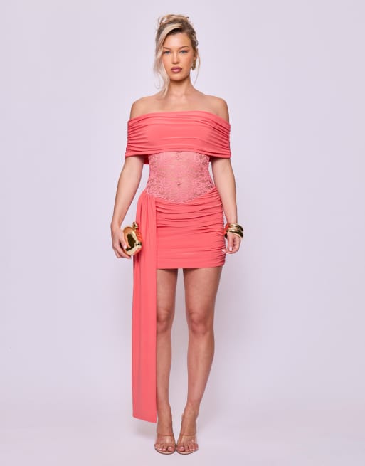 Missyempire Drape mini dress in coral, 4 of 4