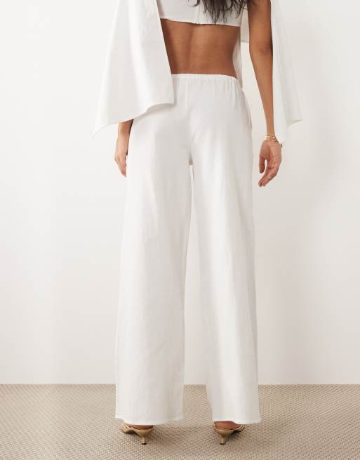 Missyempire drawstring waist wide leg trousers co-ord in white, 5 of 5