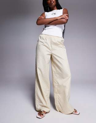 elastic waist wide leg pants in yellow stripes