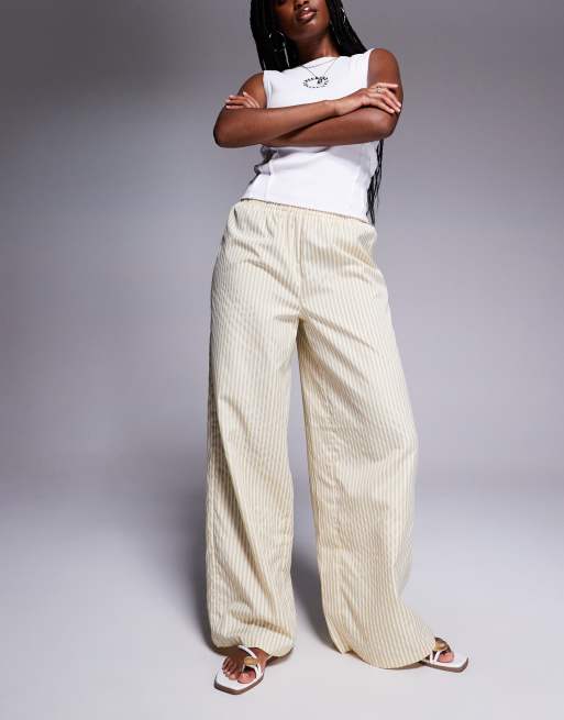 Missyempire elastic waist wide leg pants in yellow stripes
