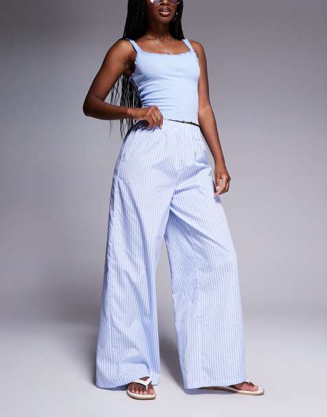 Missyempire elasticated waist wide leg trousers in blue stripe - view 1