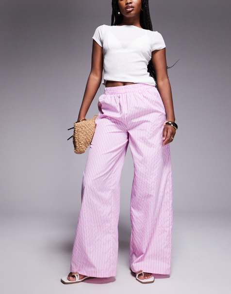 Missyempire elasticated waist wide leg trousers in pink stripe - view 1
