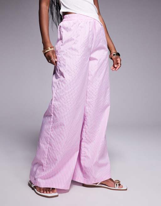 Missyempire elasticated waist wide leg trousers in pink stripe, 3 of 5