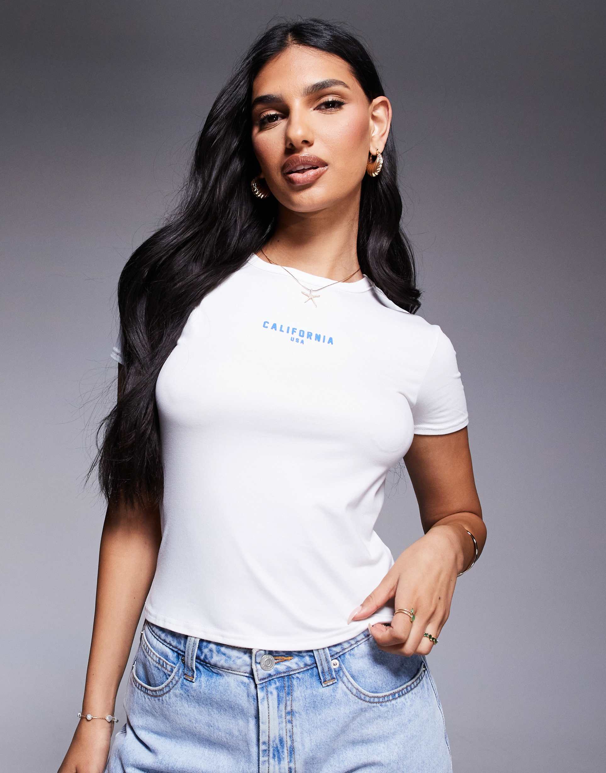 missyempire embroidered california baby tee in white